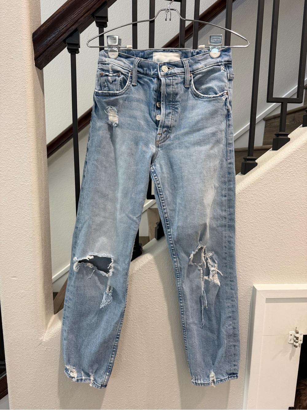 MOTHER Light Wash Distressed Boyfriend Jeans